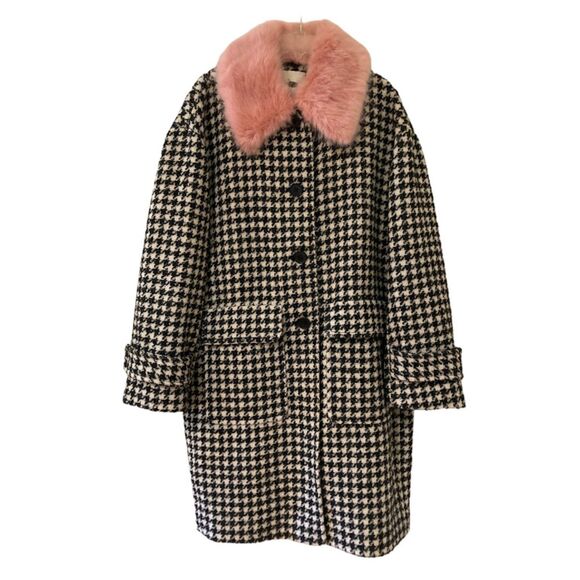 COPY - Kate Spade houndstooth wool coat detachable pink fur collar lined NWOT s… - Picture 10 of 15